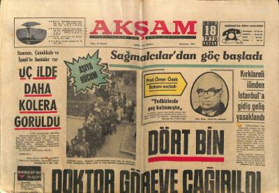 Akşam Gazetesi 18 Ekim 1970 - Üç İlde Daha Kolera Görüldü, Aşıya Hücum GZ97645 - 1