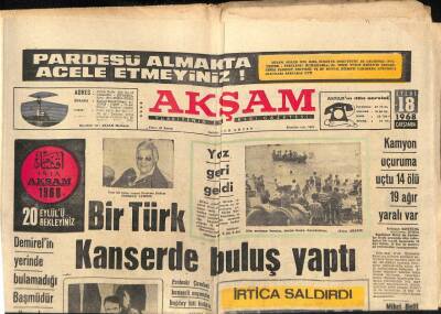 Akşam Gazetesi 18 Eylül 1968 - Bir Türk Kanserde Buluş Yaptı GZ87753 - 1