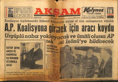 Akşam Gazetesi - 18 Haziran 1962 - AP Koalisyona Girmek İçin Aracı Koydu GZ99631 - 1