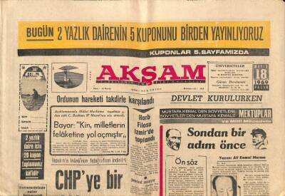 Akşam Gazetesi 18 Mayıs 1969 - Harb Filosu İzmirde Toplandı - Aya Yolculuk Bugün Başlıyor GZ92435 - 1