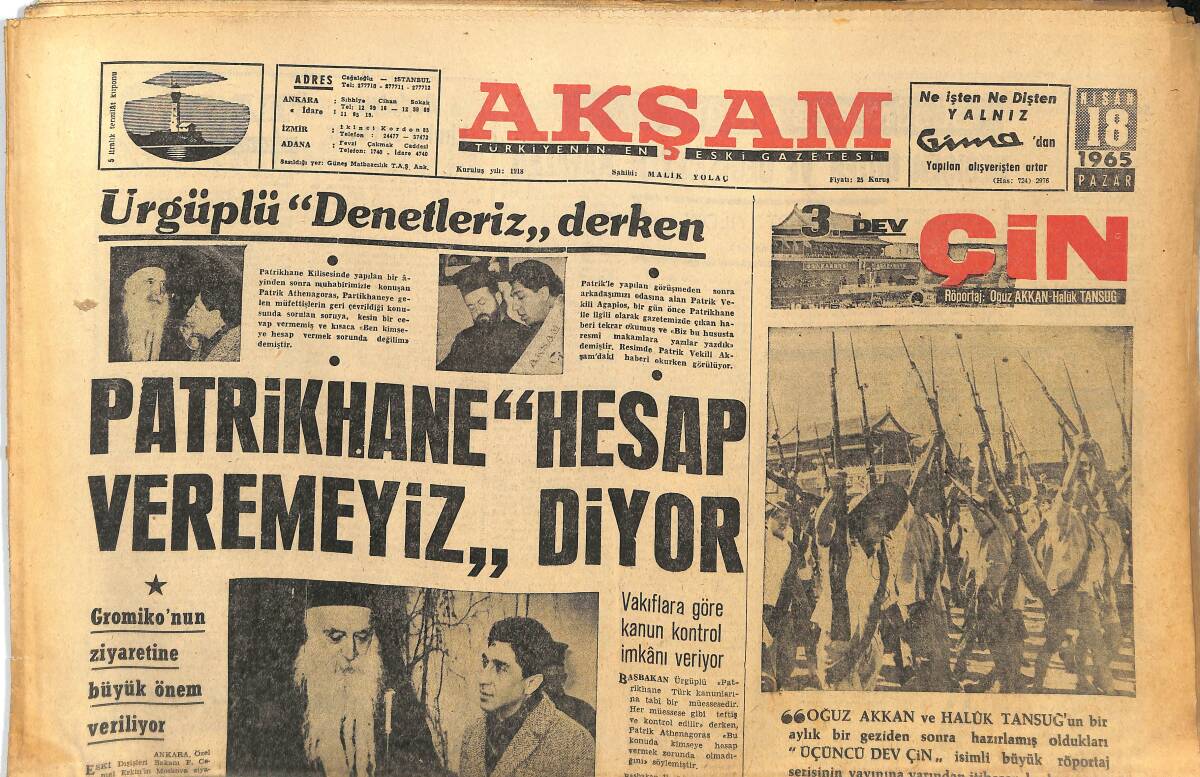 Akşam Gazetesi 18 Nisan 1965 - Ajan 007 Doğudan Sevgilerle İsimli Kordelanın Bir Kısmı İstanbul'da Çekilecek - Çorlu'yu Kimler Soyuyor GZ144943 - 1