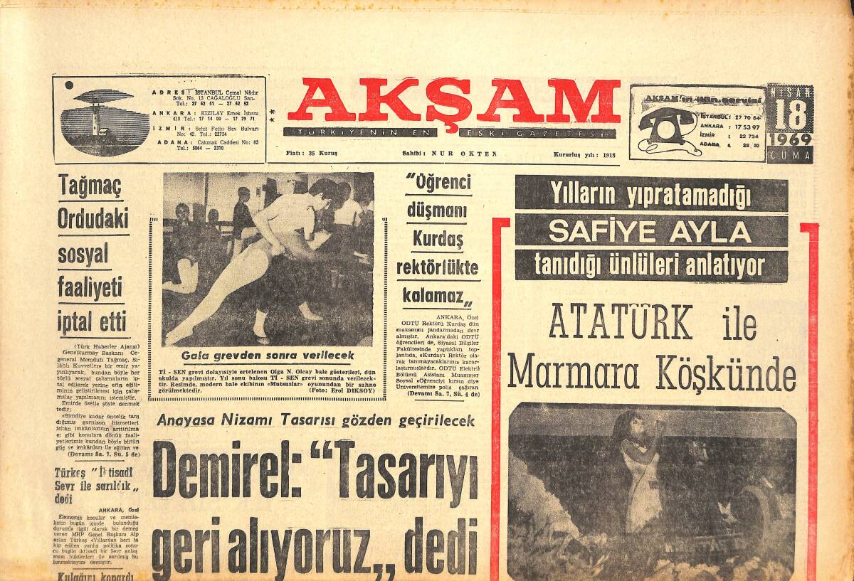 Akşam Gazetesi 18 Nisan 1969 - Ajda Pekkan Tekrar Beyaz Perdeye Dönüyor - Hekimoğlu Şoray'lara Savaş İlan Etti! GZ143502 - 1