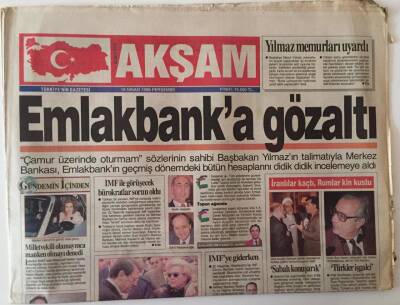 Akşam Gazetesi 18 Nisan 1996 - Emlakbanka Gözaltı , IMFye Giderken GZ18489 - 1