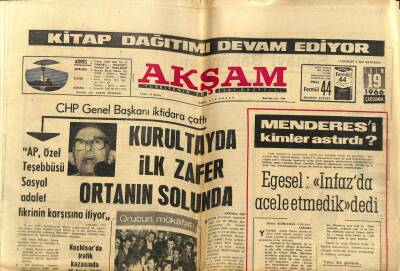 Akşam Gazetesi 19 Ekim 1966 - Kurultayda İlk Zafer Ortanın Solunda GZ97746 - 1