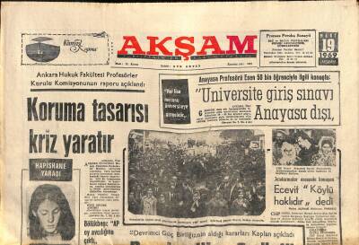 Akşam Gazetesi 19 Mart 1969 - Anayasa Profesörü Esen 50 Bin Öğrenciyle İlgili Konuştu GZ117351 - 1