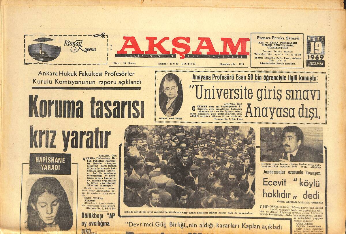 Akşam Gazetesi 19 Mart 1969 - Dündar Kılıç'ın Adamları Tutuklandı! - Devrimci'ler 5 Yönlü Savaş Açtı! GZ143053 - 1