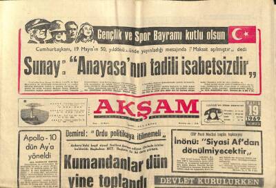 Akşam Gazetesi 19 Mayıs 1969 - Apollo-10 Dün Aya Yöneldi GZ97695 - 1