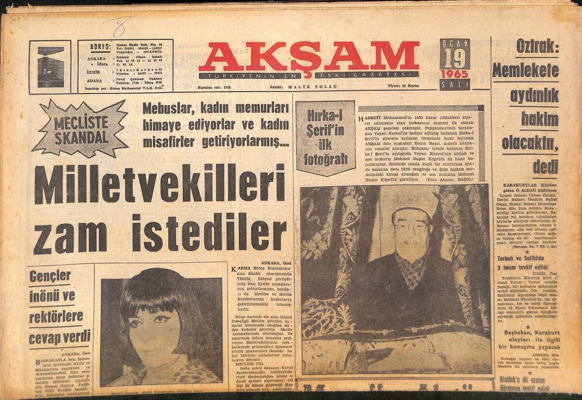 Akşam Gazetesi 19 Ocak 1965 - Sonji Ve Clay - Şimdi De Bir Alman Güzeli Brigitte Bardot'un Yerine Göz Dikti - Muzaffer Akgün De Film Çevirecek GZ146209 - 1