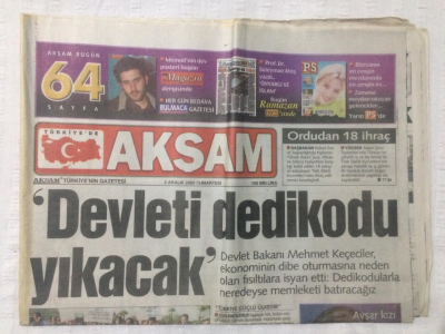 Akşam Gazetesi 2 Aralık 2000 - Devleti Dedikodu Yıkacak,Hülya Avşar İboya Aşık Oldumu - GZ17497 - 1