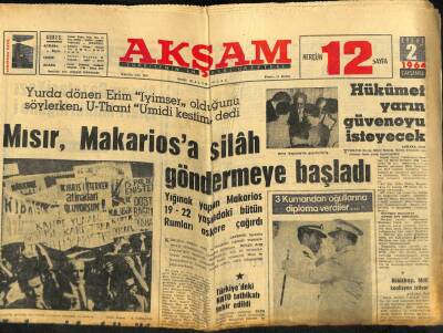 Akşam Gazetesi 2 Eylül 1966 - Mısır , Makariosa Silah Göndermeye Başladı GZ77260 - 1