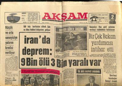 Akşam Gazetesi 2 Eylül 1968 - İranda Deprem 9 Bin Ölü, 3 Bin Yaralı Var GZ97749 - 1