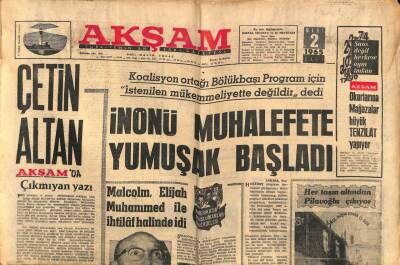 Akşam Gazetesi 2 Mart 1965 - İnönü Muhalefete Yumuşak Başladı GZ87781 - 1