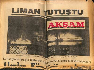 Akşam Gazetesi 2 Mart 1966 - Denize Dökülen Akaryakıtın Tutuşması Üzerine Kadıköy İskelesinde Yolcu Vapuru Yanıyordu GZ92985 - 1