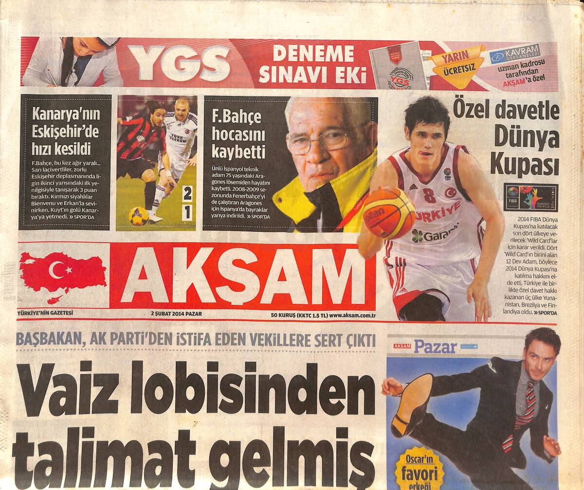 Akşam Gazetesi 2 Şubat 2014 - Başbakan AK Partiden İstifa Eden Vekillere Sert Çıktı - 12 Dev 2914'te GZ136742 - 1