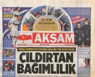 Akşam Gazetesi 2 Şubat 2015 - Büyük Usta Yaşar Kemal Yapay Solunumda - Merkez Bankası Faiz Lobisinin Şantajına Yine Boyun Eğiyor GZ106813 - 1