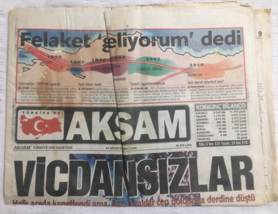 Akşam Gazetesi 20 Ağustos 1999 - Sanatçılar El Ele Verdi - GZ17598 - 2