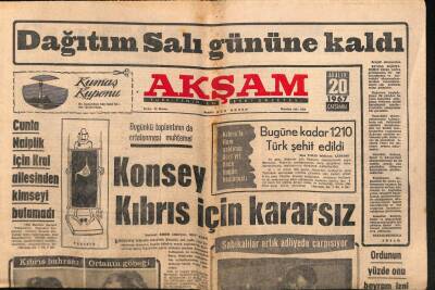 Akşam Gazetesi 20 Aralık 1967 - Cunta Naiplik İçin Kral Ailesinden Kimseyi Bulamadı - Altanın Yeniden Dokunulmazlığı Kalkıyor GZ92354 - 1