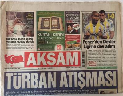 Akşam Gazetesi 20 Eylül 2007 - Türban Atışması GZ28527 - 1