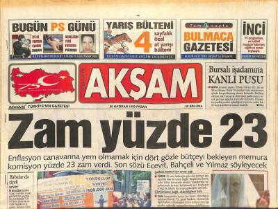 Akşam Gazetesi 20 Haziran 1999 - Fetullah Gülene DGM Soruşturması - Demirel Devlet Çıkmaza Girdi GZ127909 - 1