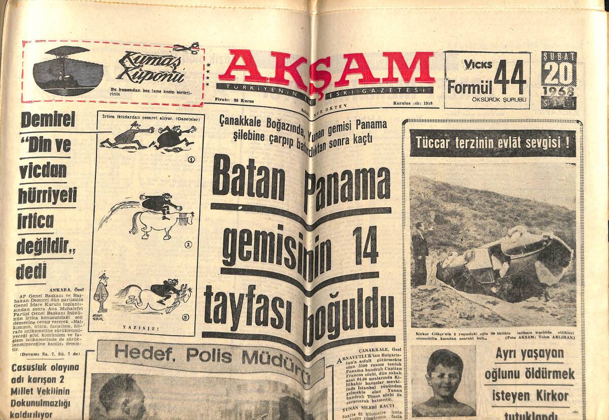 Akşam Gazetesi 20 Şubat 1968 - Dr. Barnard'ın Eşi '' Ani Şöhret Yuvamızı Yıkıyor '' dedi - Yüksek Askeri Şura Toplandı GZ148728 - 1