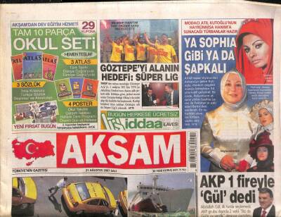 Akşam Gazetesi 21 Ağustos 2007 - Sezere Veda Öncesi Son Bombalar - Uçağı Kariyer Olsun Diye Kaçırmak İstedik GZ95454 - 1