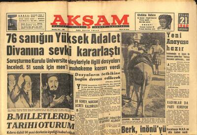 Akşam Gazetesi - 21 Eylül 1960 - 76 Sanığın Yüksek Adalet Divanına Sevki Kararlaştı GZ99656 - 1