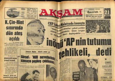 Akşam Gazetesi 21 Eylül 1965 - K. Çin-Hint Sınırında Dün Ateş Açıldı GZ92888 - 1