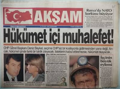 Akşam Gazetesi 21 Eylül 1995 İran Ve Türkiye Üzerine Gizli Hesaplar Yapılıyor -GZ37841 - 1