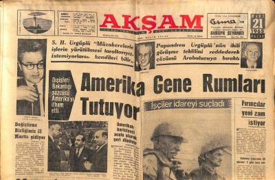 Akşam Gazetesi 21 Mart 1965 - Amerika Gene Rumları Tutuyor GZ87714 - 1