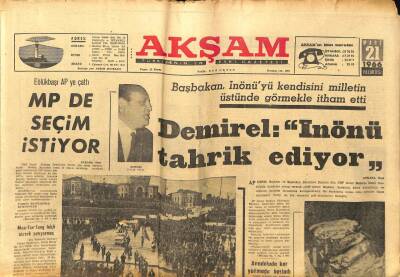 Akşam Gazetesi - 21 Mart 1966 - Demirel İnönü Tahrik Ediyor GZ99898 - 1