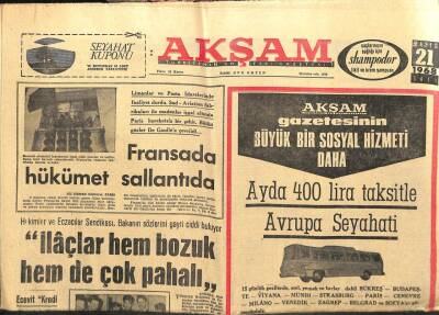 Akşam Gazetesi - 21 Mayıs 1968 - Fransada Hükümet Sallantıda GZ99641 - 1