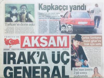 Akşam Gazetesi 22 Ağustos 2003 - Iraka 3 General GZ43091 - 1