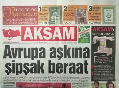 Akşam Gazetesi 22 Eylül 2006 Avrupa Aşkına Şip Şak Beraat - GZ37835 - 1