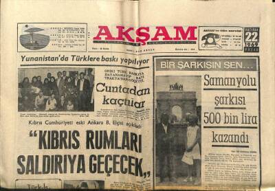 Akşam Gazetesi 22 Haziran 1969 - Samanyolu Şarkısı 500 Bin Lira Kazandı GZ97698 - 1