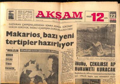 Akşam Gazetesi 22 Mart 1964 - Makarios , Bazı Yeni Tertipler Hazırlıyor GZ87729 - 1