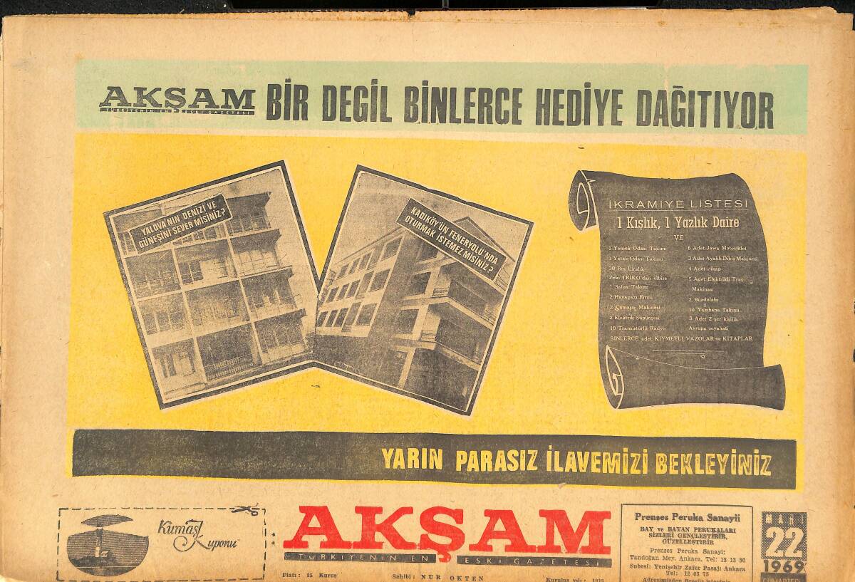 Akşam Gazetesi 22 Mart 1969 - Ankara'da Dün 23 Öğrenci Tutuklandı - Şeyh Sait İsyanı'nı İngiliz'ler Teşvik Etti! GZ143051 - 1