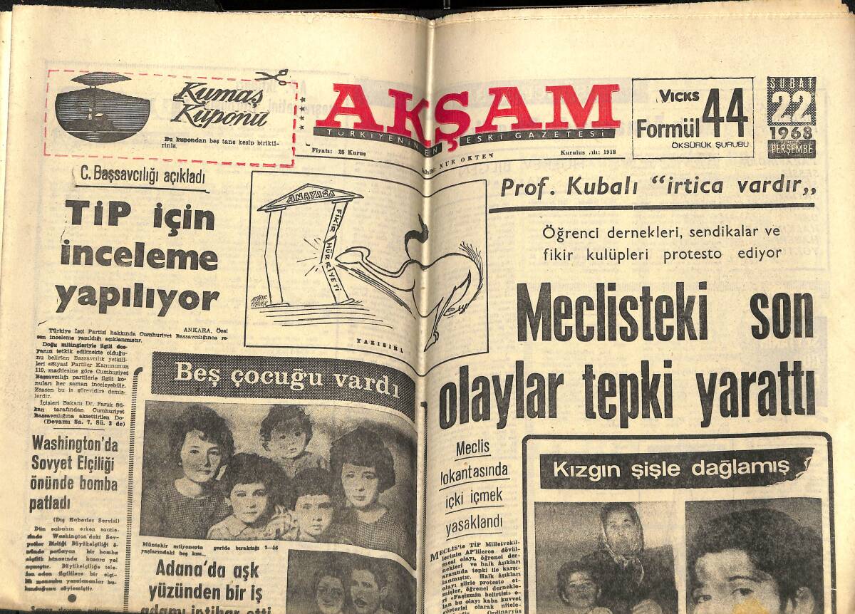 Akşam Gazetesi 22 Şubat 1968 - Washington'da Sovyet Elçiliği Önünde Bomba Patladı GZ148843 - 1