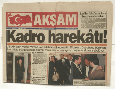 Akşam Gazetesi 22 Şubat 1996 - Clintona Hodri Meydan GZ5877 - 2