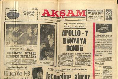 Akşam Gazetesi 23 Ekim 1968 - Üç Amerikalı Astronot Uzayda 2 Gün Dolaştı GZ60388 - 1