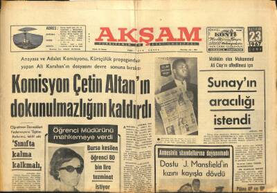 Akşam Gazetesi 23 Haziran 1967 - Mahkum Olan Muhammed Ali Clayin Affedilmesi İçin Sunayın Aracılığı İstendi GZ121200 - 1