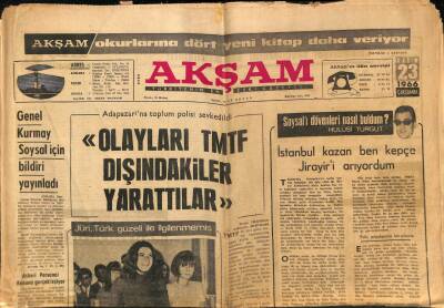 Akşam Gazetesi 23 Kasım 1966 - Genelkurmay Soysal İçin Bildiri Yayınladı GZ92449 - 1