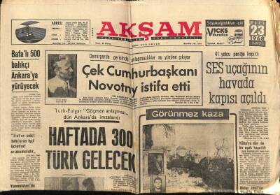 Akşam Gazetesi 23 Mart 1968 - Çek Cumhurbaşkanı Novotny İstifa Etti GZ60438 - 1