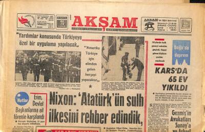 Akşam Gazetesi 23 Mart 1972 - Nixon Atatürkün Sulh İlkesini Rehber Edindi GZ122488 - 1