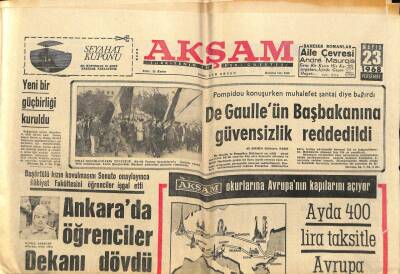 Akşam Gazetesi 23 Mayıs 1968 - De Gaulleün Başbakanına Güvensizlik Reddedildi GZ87845 - 1