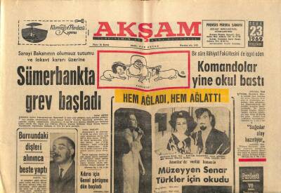 Akşam Gazetesi 23 Ocak 1969 - Müzeyyen Senar Türkler İçin Okudu - Sümerbankta Grev Başladı GZ92394 - 1