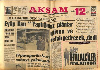Akşam Gazetesi 23 Temmuz 1964 - Makarios 7 Ağır Top Daha İthal Etti GZ77206 - 1
