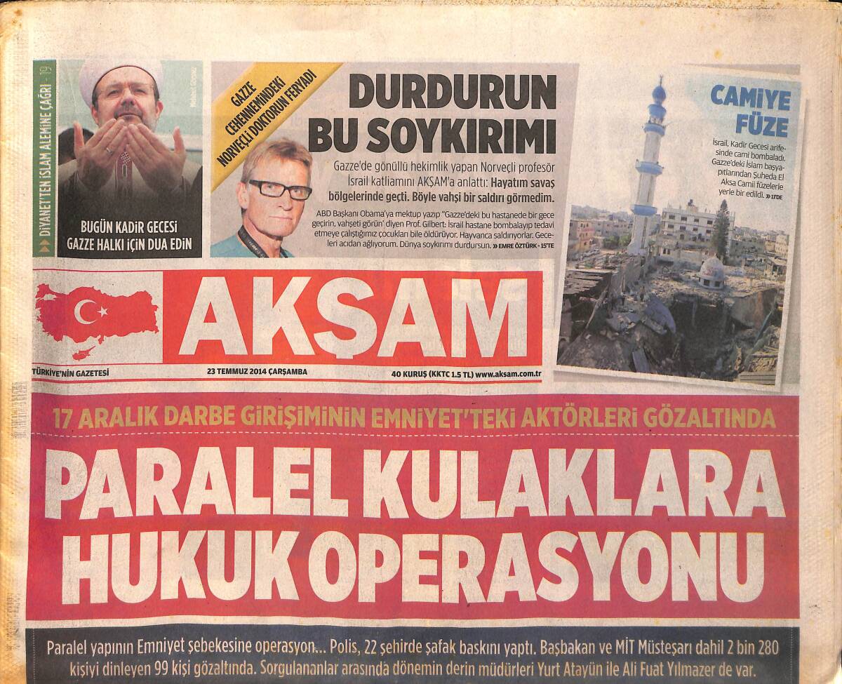 Akşam Gazetesi 23 Temmuz 2014 - Gazze'ye Sezen Aksu Selamı - Apple , Büyük Ekrana Hazır GZ160047 - 1