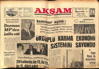 Akşam Gazetesi 24 Ağustos 1965 - Dorman MPden İstifa Etti GZ60421 - 1