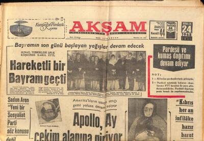 Akşam Gazetesi 24 Aralık 1968 - Apollo , Ay Çekim Alanına Giriyor GZ83122 - 1