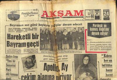 Akşam Gazetesi 24 Aralık 1968 - Apollo Ay Çekim Alanına Giriyor GZ97610 - 1